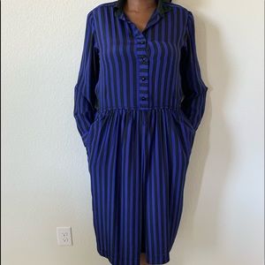 Vintage black and blue striped midi dress.